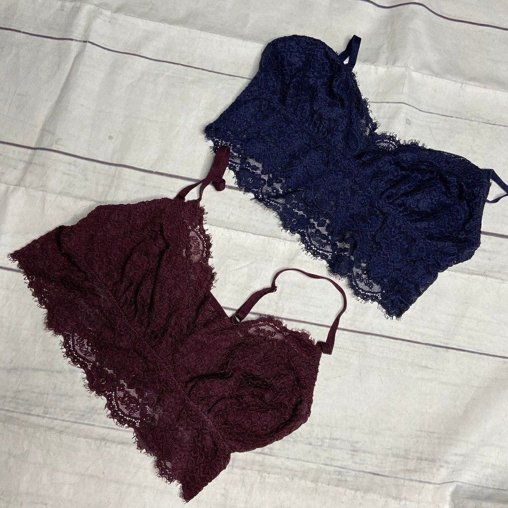 Aerie Bralette duo two Large maroon blue